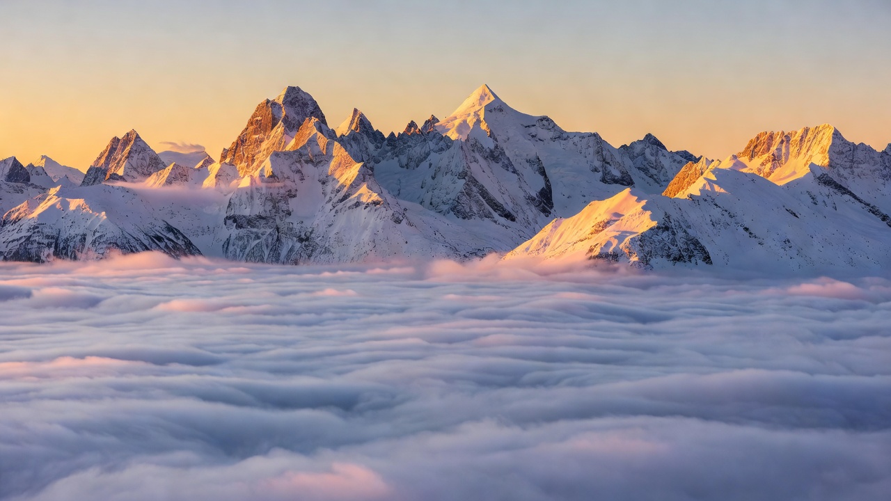 Mountain peaks rising above a sea of clouds at sunrise, symbolising planning a Swiss winter trip