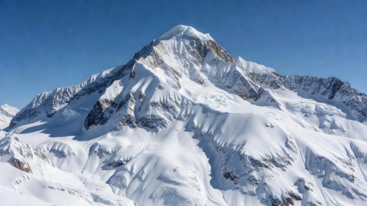 Snow-covered summit lit by the sun, a symbol of the high ski resorts of Switzerland