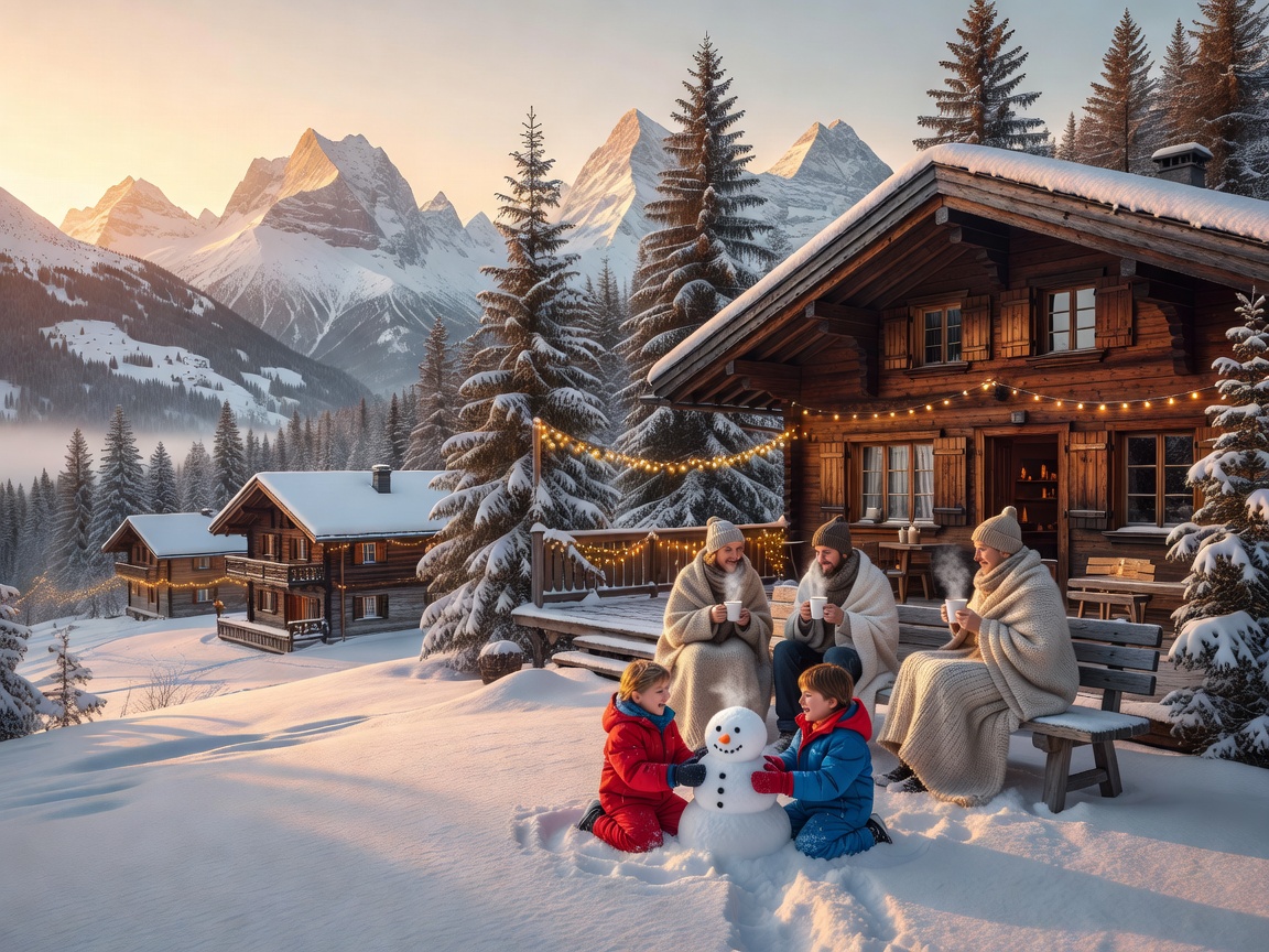 Winter mountain scene suited to family holidays and relaxed evenings in the Swiss Alps